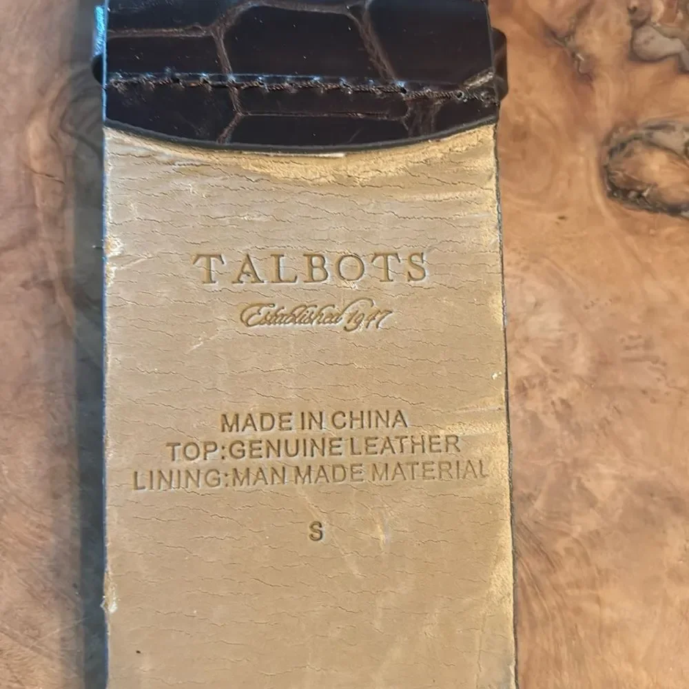 Talbots Crocodile Pattern Leather Belt - Dark Brown - Small